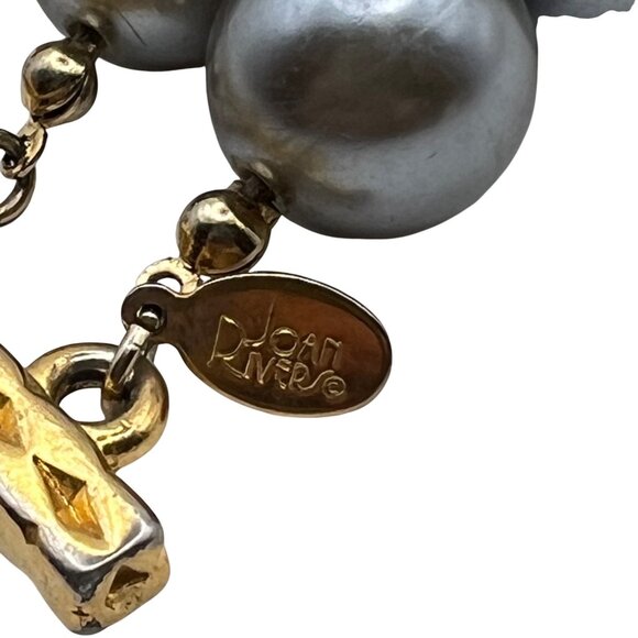 Joan Rivers Bracelet Gold  Silver-Tone Adjustable Three-Strand Faux Pearl Signed - Picture 3 of 8